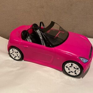 Hot pink Barbie Car with animal print seats fits 2 Barbies in car 12” long